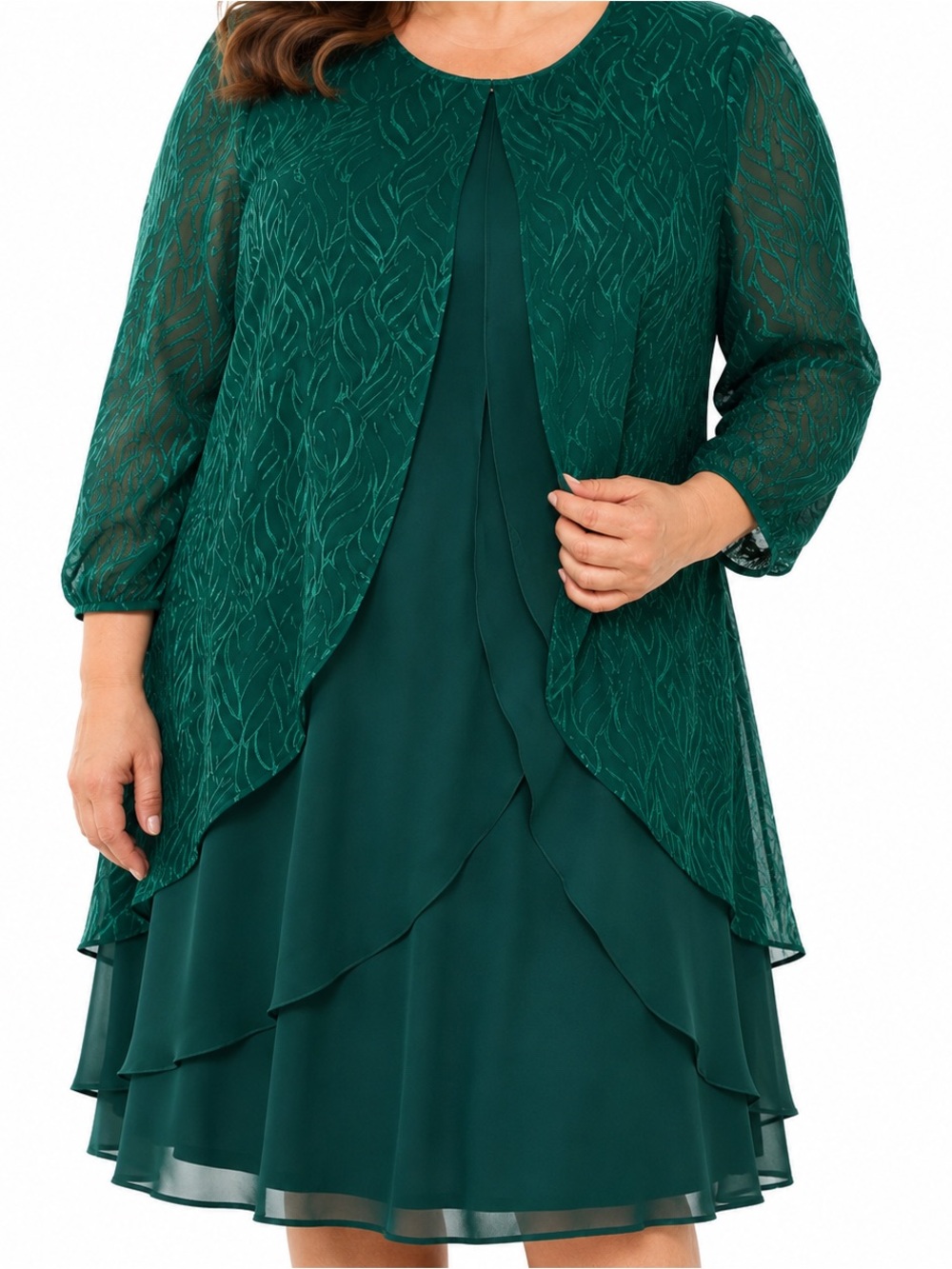 After Dark Dress Womens 16 Green Layered Sheath Burnout Top Evening Wedding VTG